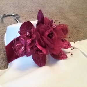 New Organza and Satin Burgundy Rose Flower Choker